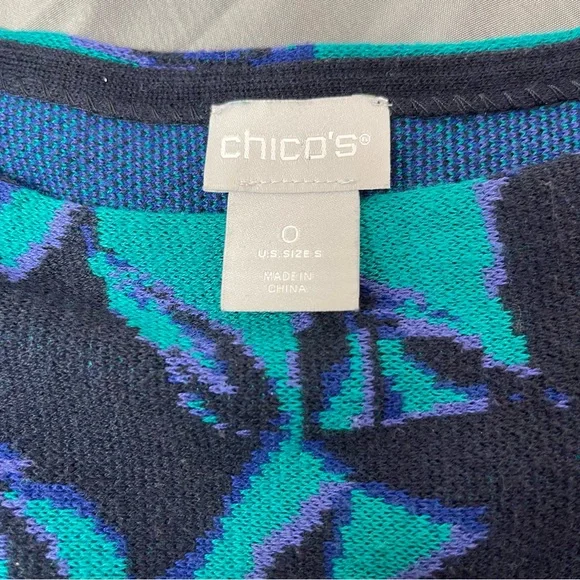 Chico's Floral Round Neck Pullover Sweater Jacquard Blue Purple Knit Sz 0 Small - Picture 3 of 6